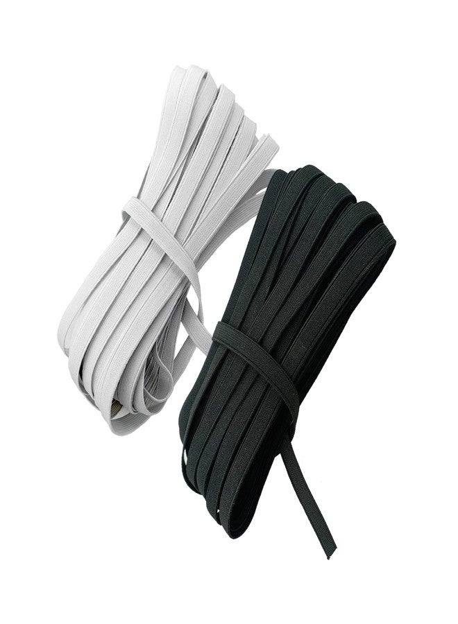 Aakriti 10 Meter White & 10 Meter Black Polyester Elastic Used for Sewing, Stitching, Tailoring, Elastic Pants and Other DIY Items Mask Making Elastic (Woven Elastic, 12MM) - Image 1